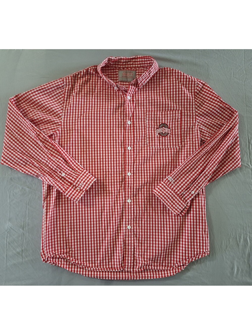 Ohio State Buckeyes Button Down Mens L Red White Checks Pocket Varsity NCAA